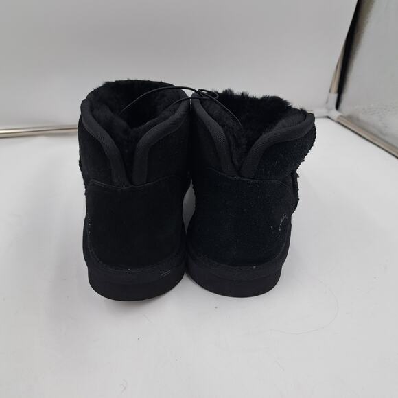 Fireside Dearfoams Womens Riverland Black Shearling Fur Lined Ankle Booties 10 - Picture 5 of 9